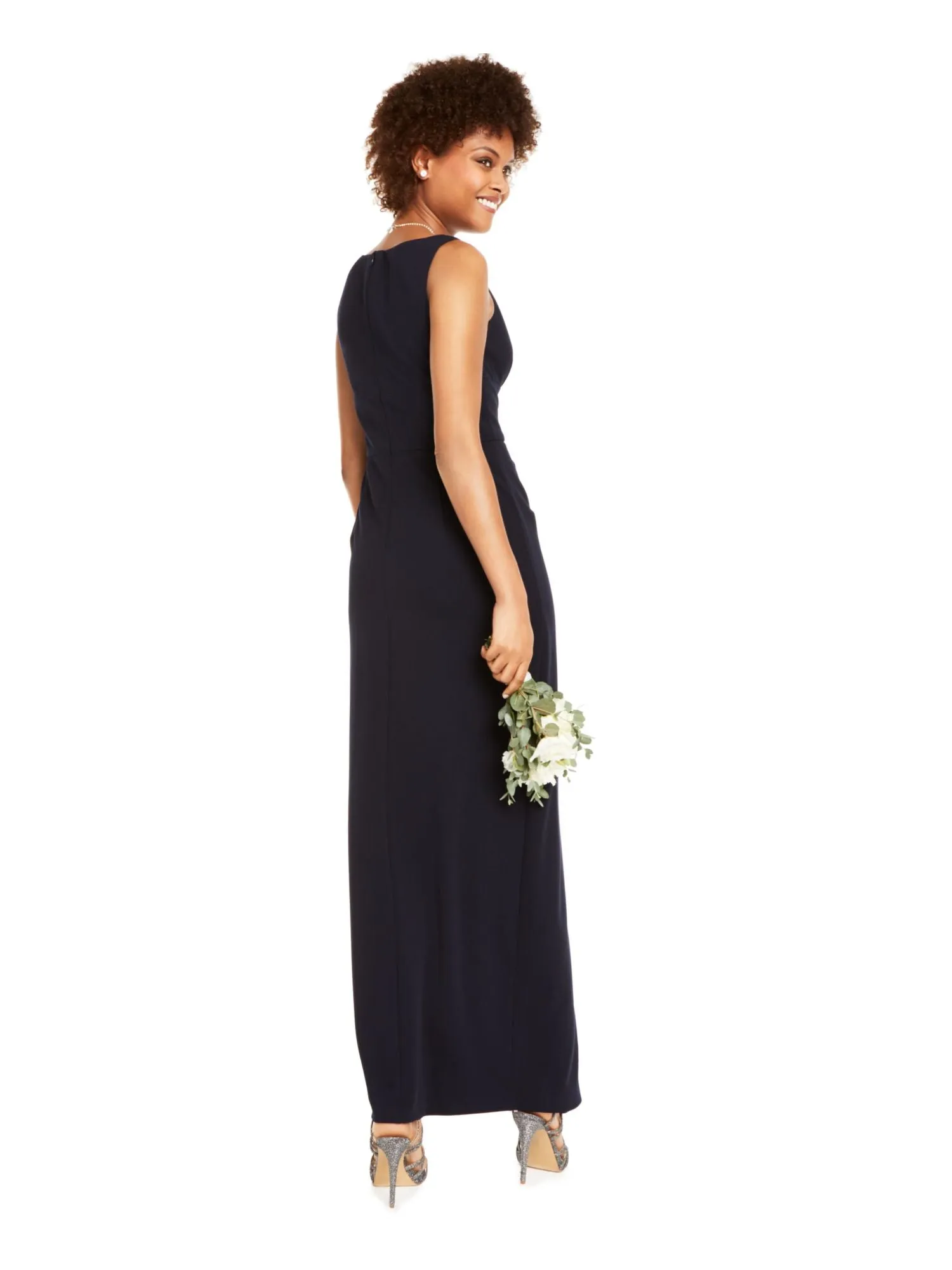 ADRIANNA PAPELL Womens Navy Spaghetti Strap V Neck Full-Length Formal Pencil Dress