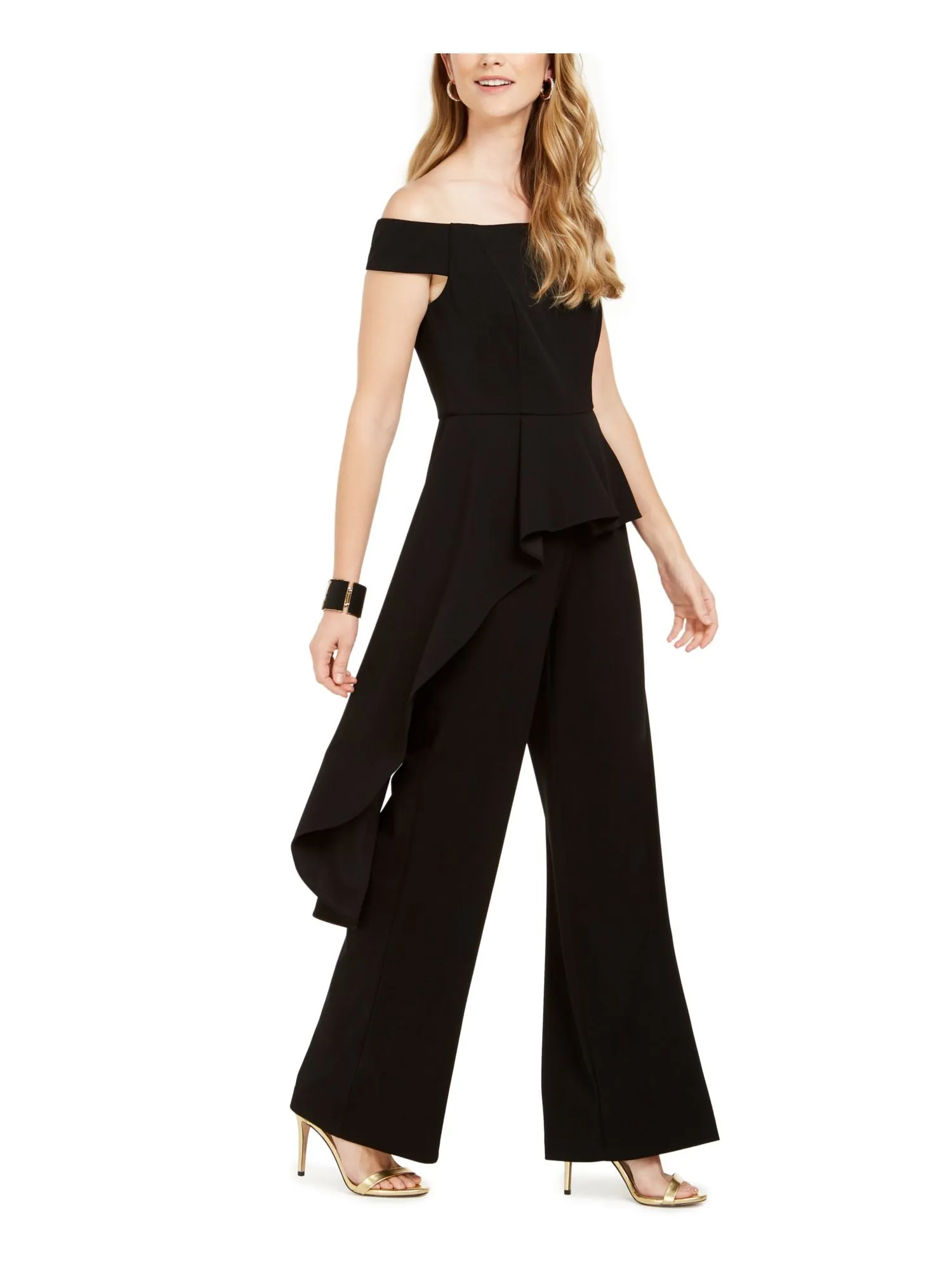 ADRIANNA PAPELL Womens Short Sleeve Off Shoulder Evening Straight leg Jumpsuit