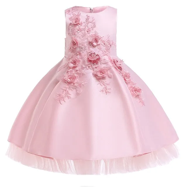 Applique with a Detail Corsage Elegant Party Dress for Girls-Wedding-Flowergirl-Birthday-Special Occasion