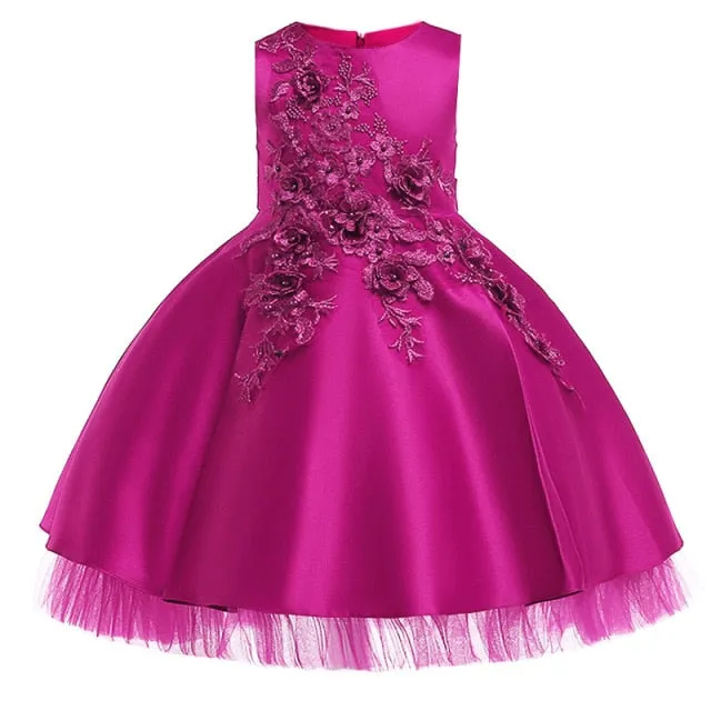 Applique with a Detail Corsage Elegant Party Dress for Girls-Wedding-Flowergirl-Birthday-Special Occasion