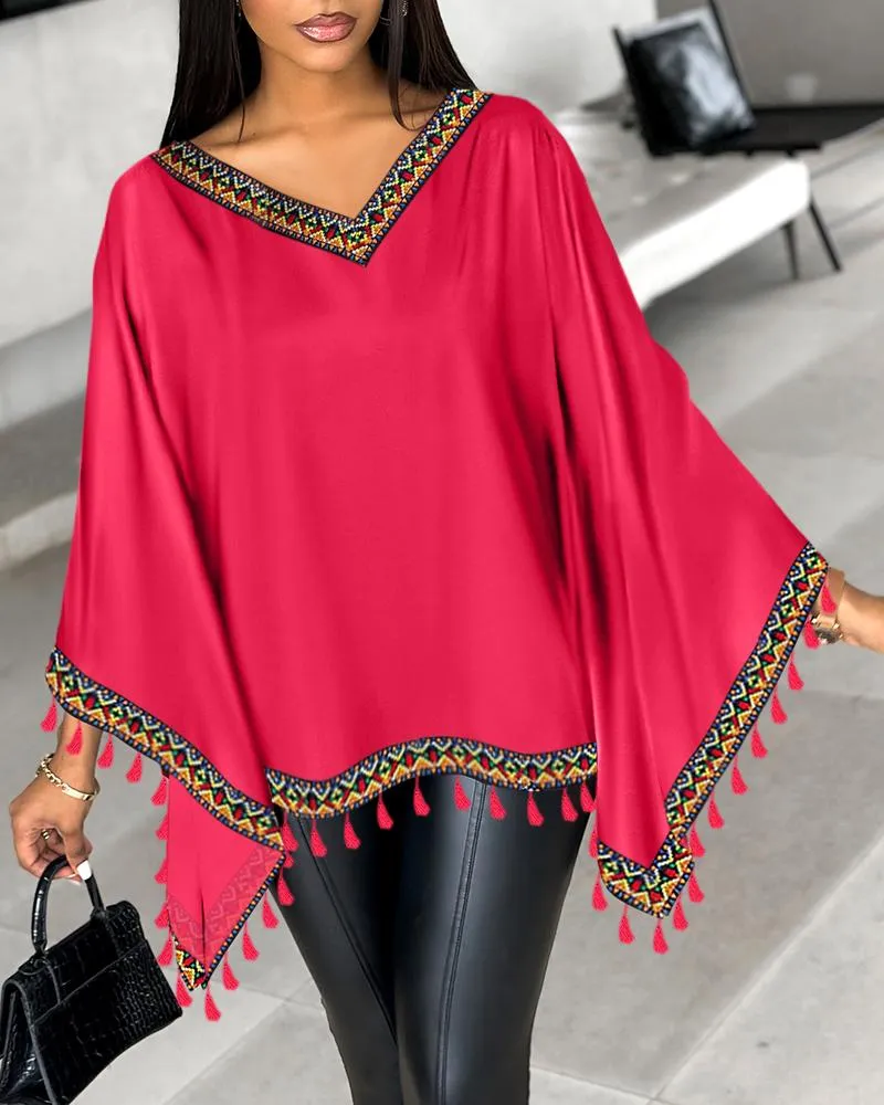 Aztec Geometric Tape Patch Batwing Sleeve Top