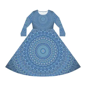 Blue Mandala - Inovax Women's Long Sleeve Dance Dress