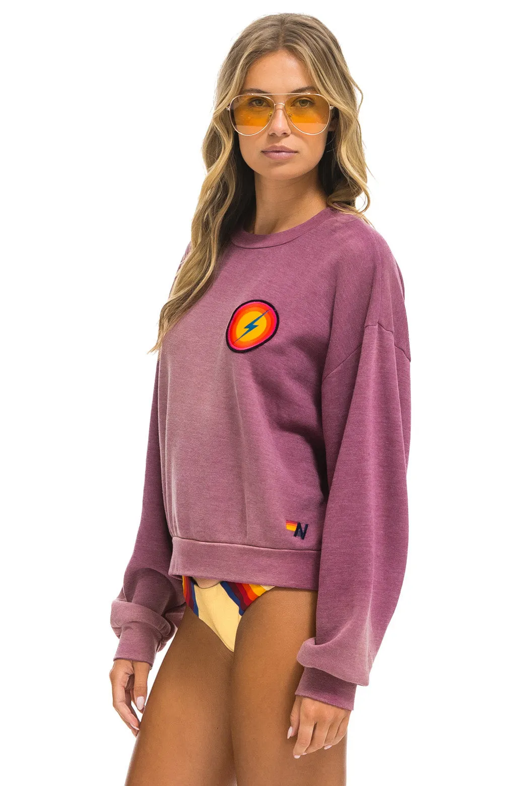 BOLT BULLSEYE PATCH RELAXED CREW SWEATSHIRT - FADED BERRY