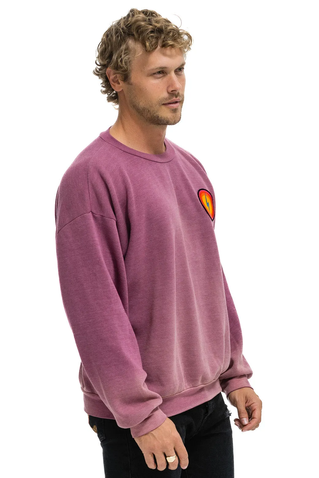 BOLT BULLSEYE PATCH RELAXED CREW SWEATSHIRT - FADED BERRY