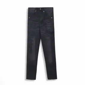 Boy Slim Fit Embroidered Black Stone Wash Jeans