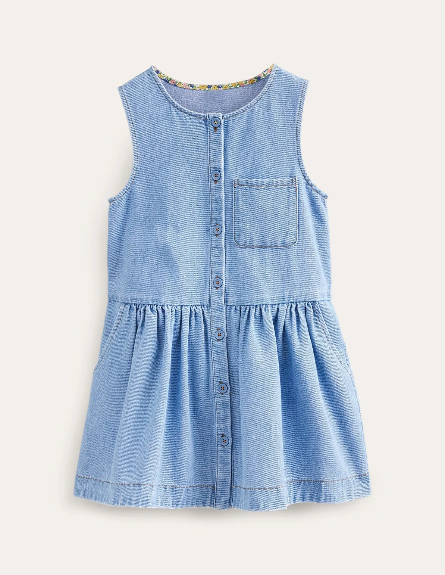 Button Pinafore Dress-Mid Vintage Chambray