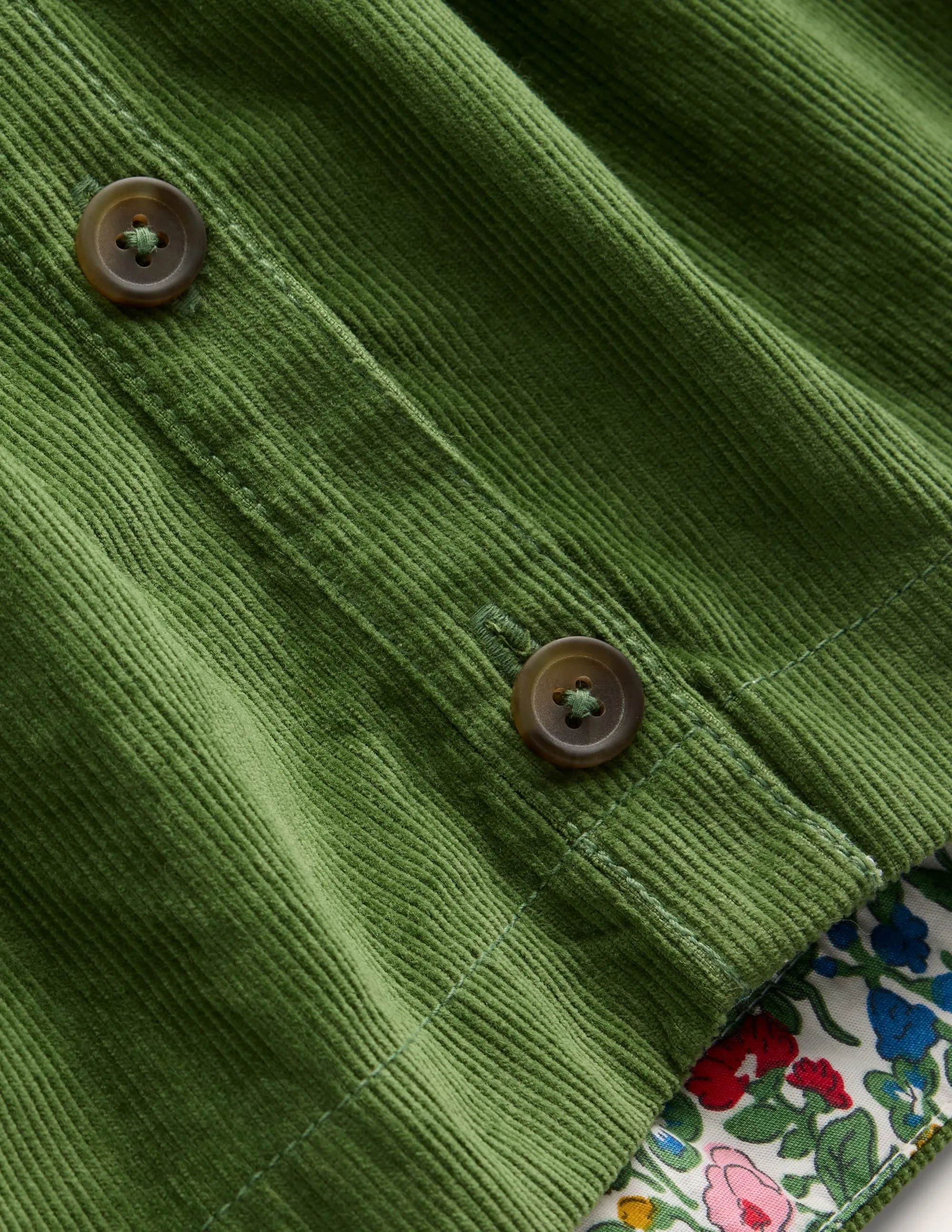 Button Through Pinafore Dress-Leaf Green Cord