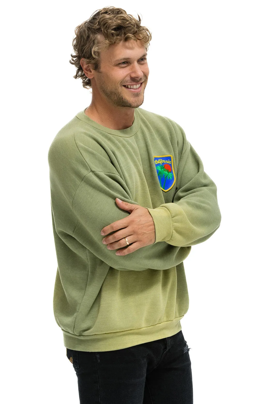 CALIFORNIA PALM PATCH RELAXED CREW SWEATSHIRT - FADED ARMY