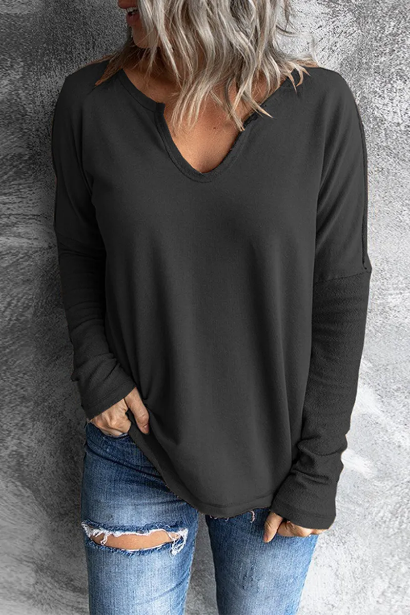 Casual & Stylish Classic Solid Split Joint V Neck Tops