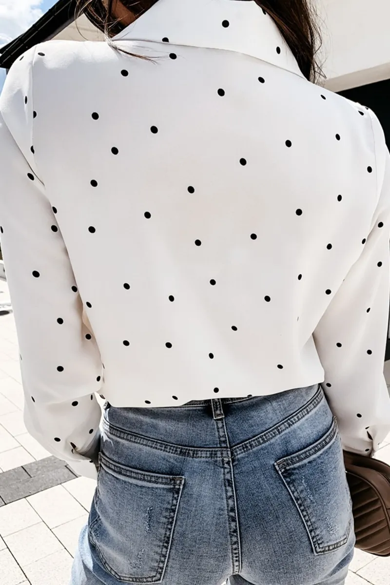 Casual & Stylish Elegant & Stylish Polka Dot Pocket Buckle Turndown Collar Tops