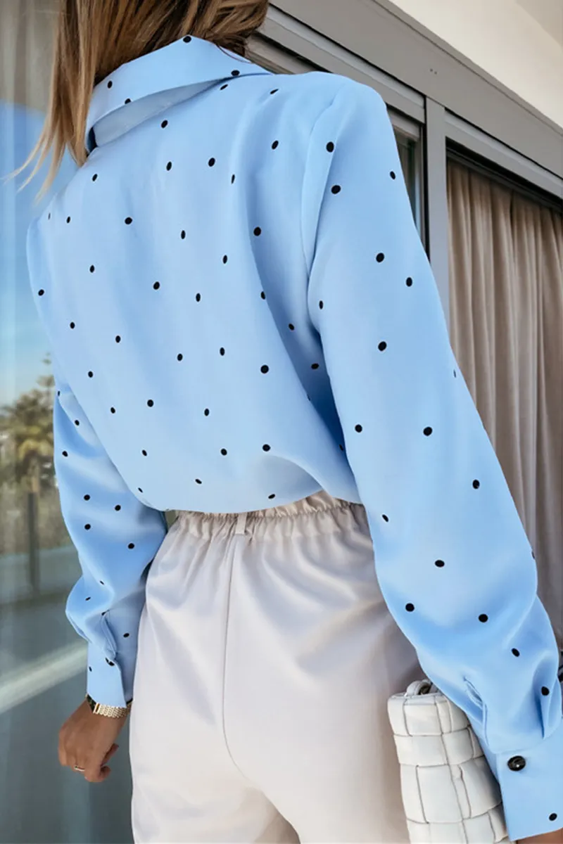 Casual & Stylish Elegant & Stylish Polka Dot Pocket Buckle Turndown Collar Tops