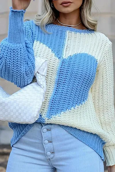 Casual & Stylish Patchwork Contrast O Neck Tops Sweater