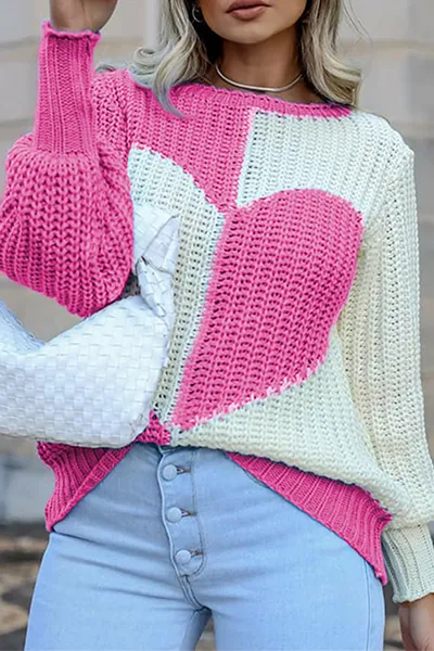 Casual & Stylish Patchwork Contrast O Neck Tops Sweater