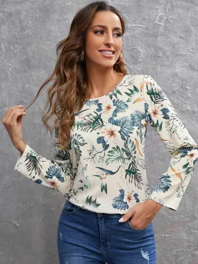 Casual Floral Long Sleeve Round Neck Regular Blouse