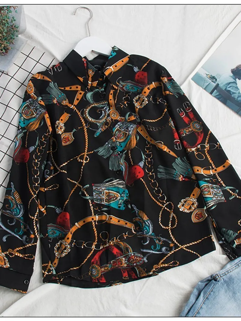 Casual Printed Colour Loose Long Sleeve Shirt