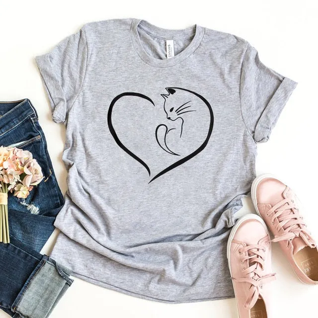 Cat Love Heart Cute Stylish Shirt