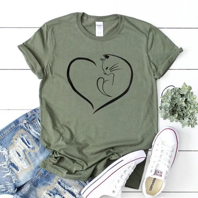 Cat Love Heart Cute Stylish Shirt