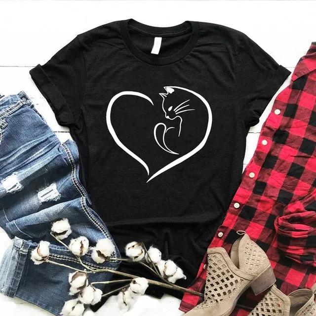 Cat Love Heart Cute Stylish Shirt