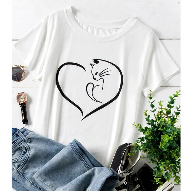 Cat Love Heart Cute Stylish Shirt