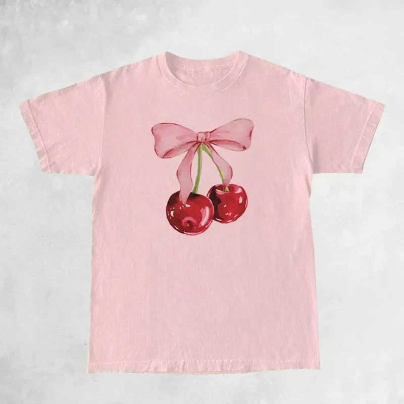 Cherry Bow Stylish Print Graphic Tee