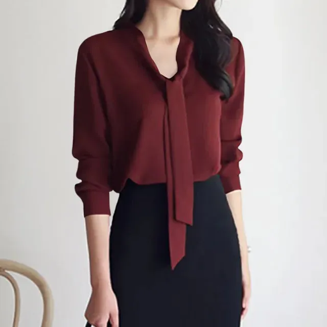 Chic Detachable Ribbon Blouse for Women