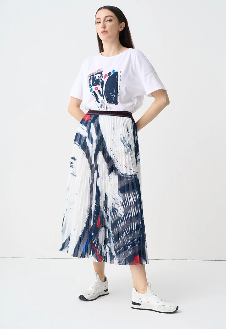 Choice Printed Pleated Schiffli Maxi Skirt Print