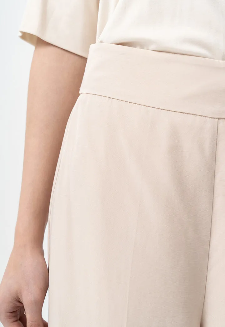 Choice Single Tone Wide Legs Trousers Beige