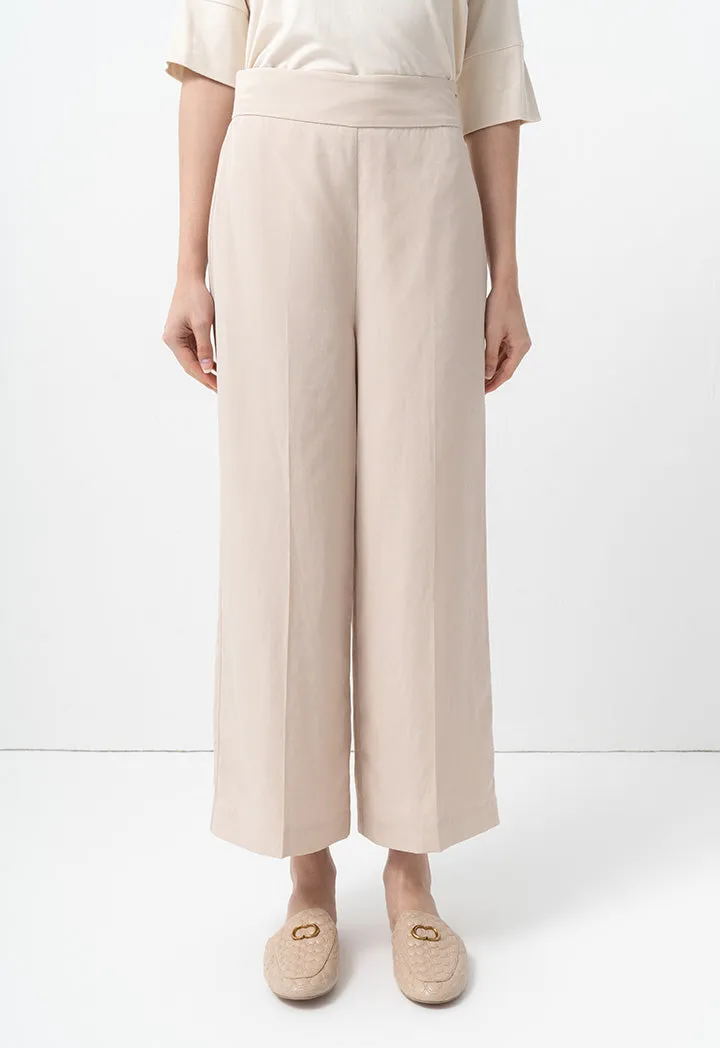 Choice Single Tone Wide Legs Trousers Beige