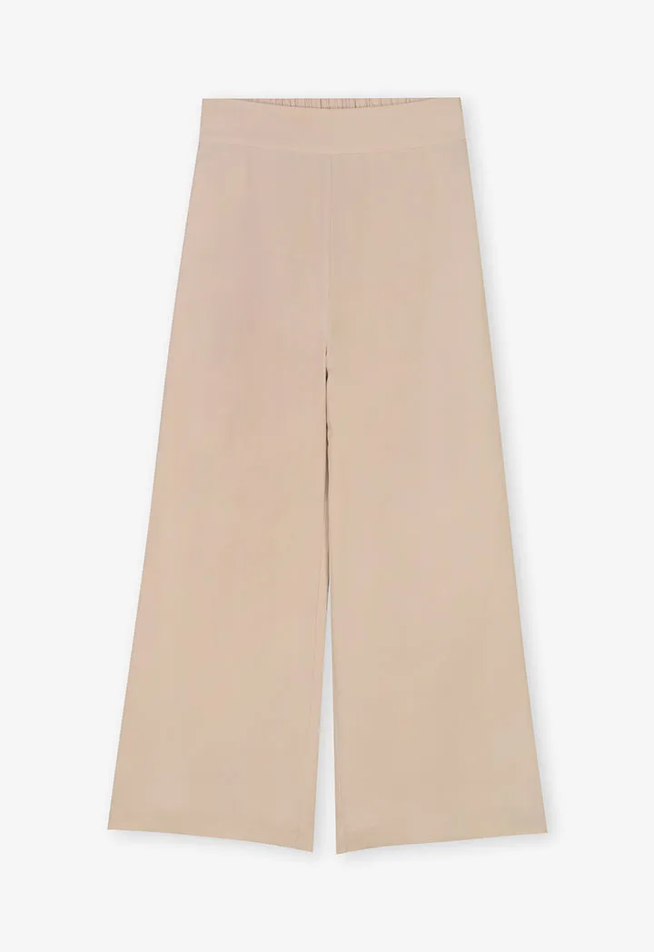 Choice Single Tone Wide Legs Trousers Beige