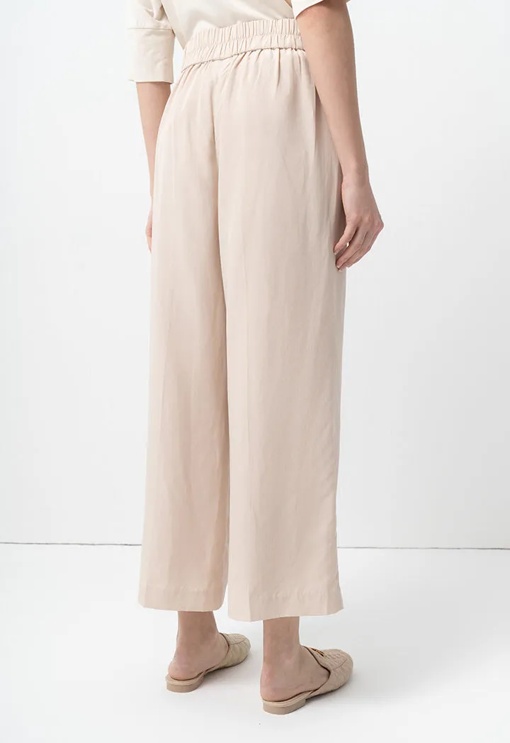 Choice Single Tone Wide Legs Trousers Beige