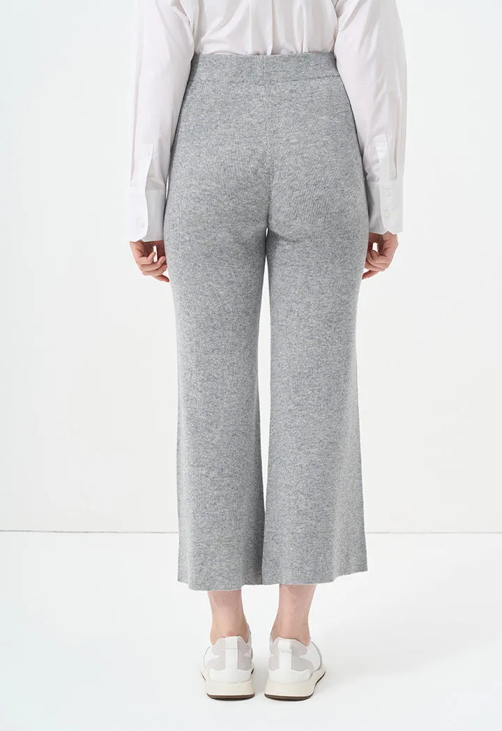 Choice Solid Straight Legs Knitted Trousers Grey Melange