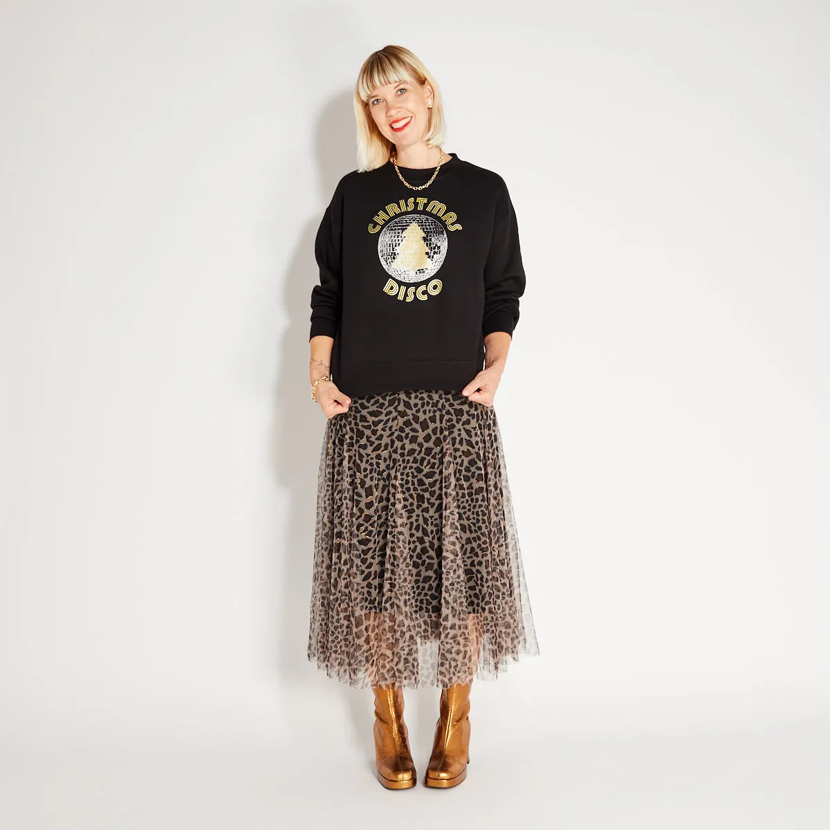 Christmas Disco Ball Sweatshirt Black & Gold