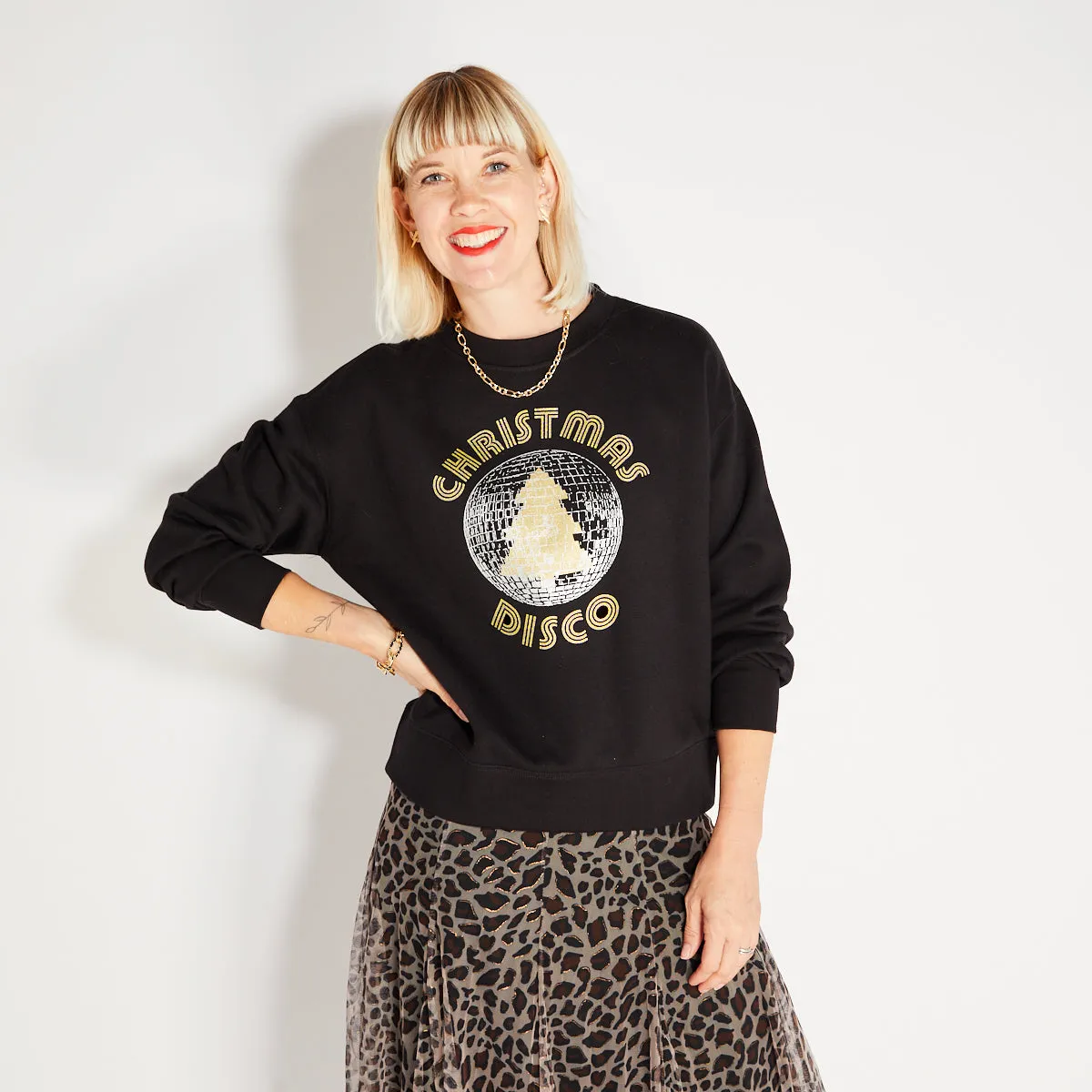 Christmas Disco Ball Sweatshirt Black & Gold