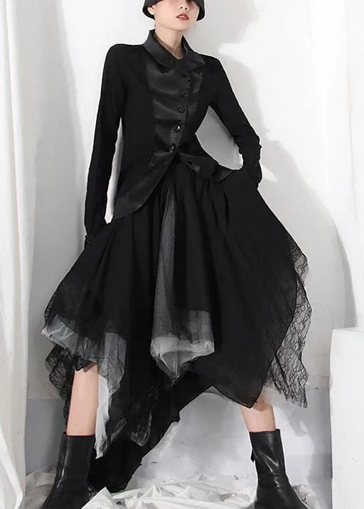 Classy Black Colorblock tulle asymmetrical design Skirt Summer