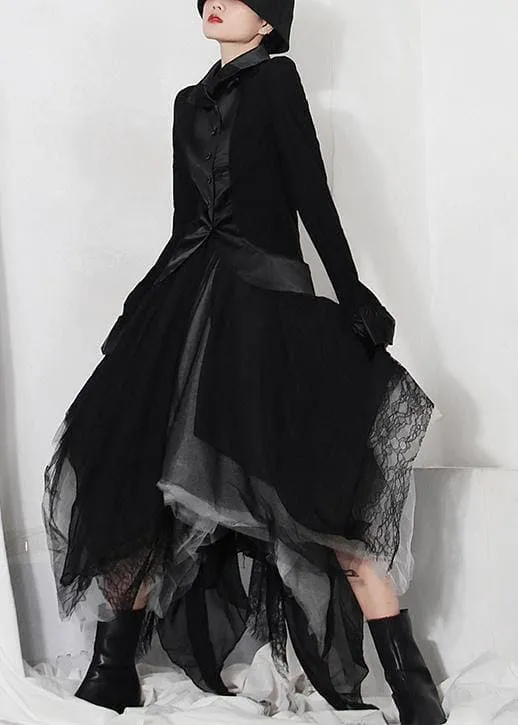 Classy Black Colorblock tulle asymmetrical design Skirt Summer