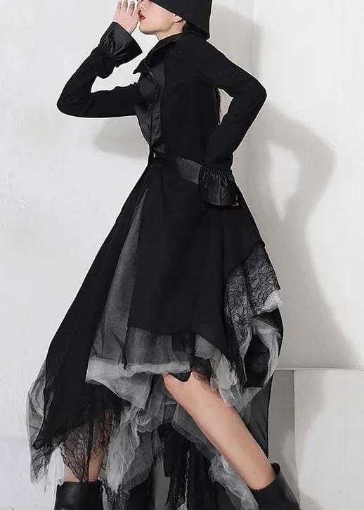 Classy Black Colorblock tulle asymmetrical design Skirt Summer