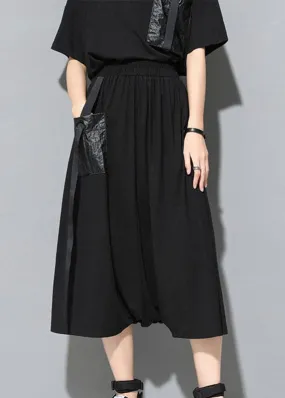 Classy Black Pockets Patchwork Casual Fall Skirt