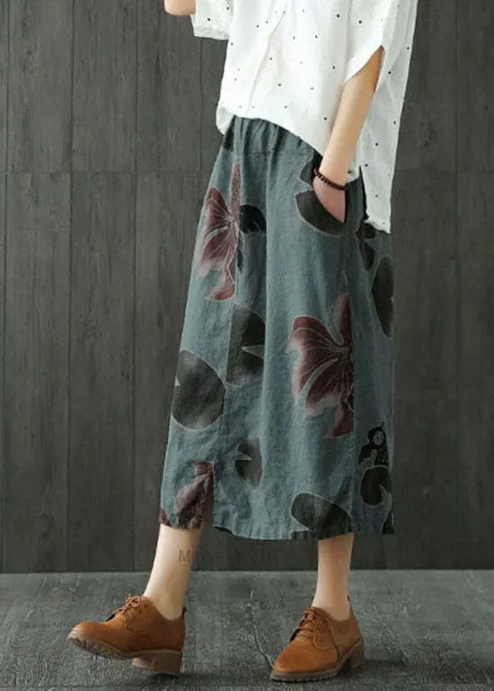 Classy blackish green side open pockets print Skirts Spring