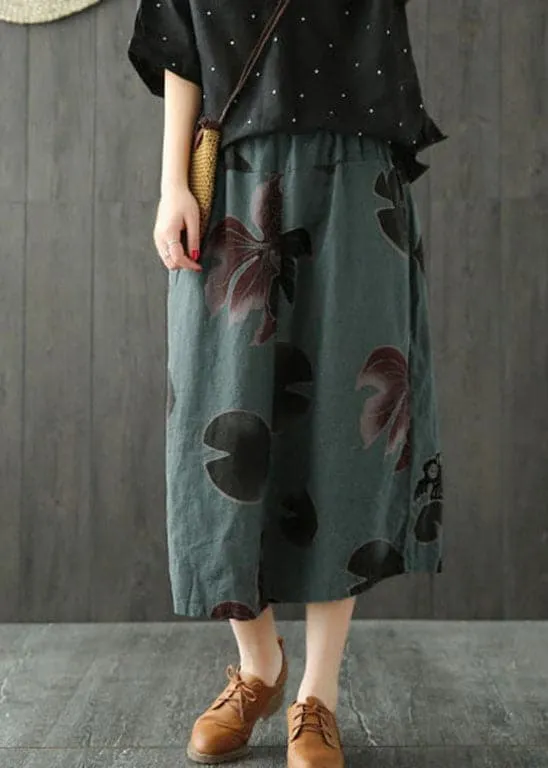 Classy blackish green side open pockets print Skirts Spring