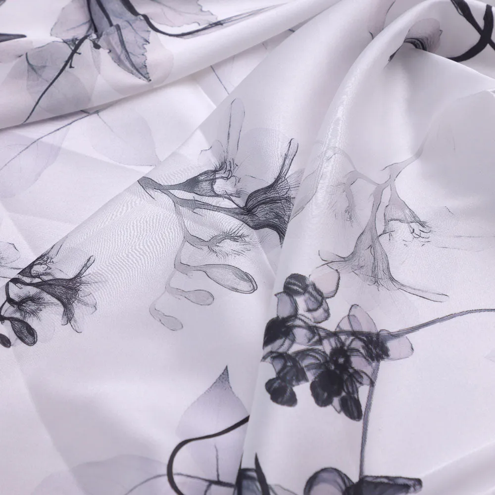 Classy Digital Printed Japan Satin Fabric in White