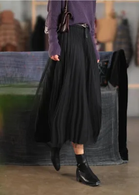 Classy Elastic Waist Cinched Spring Dresses Black Long Skirt