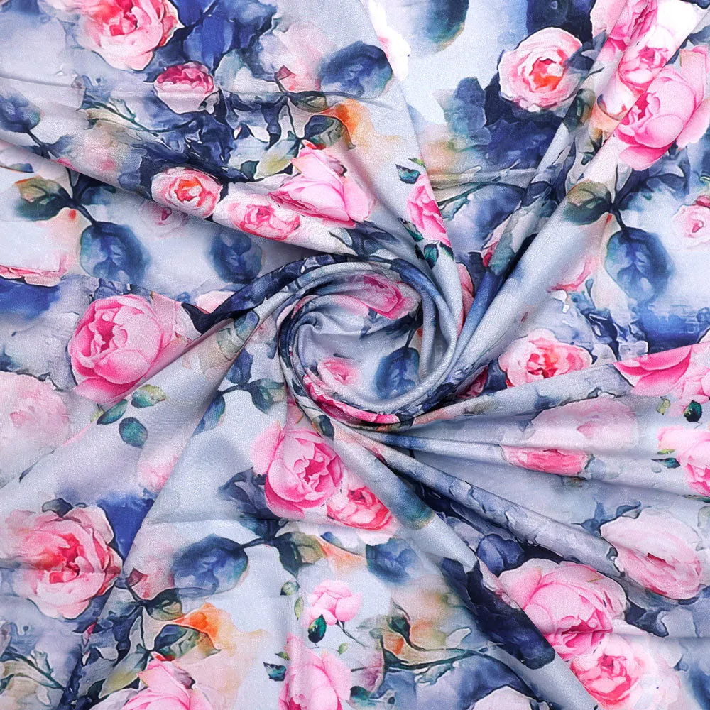 Classy Multicolor Floral Digital Printed Silk Crepe Fabric