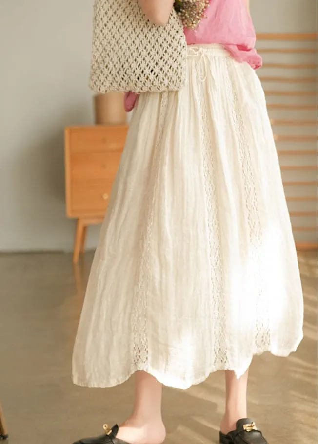 Classy White Cinched Lace Patchwork Skirt Spring