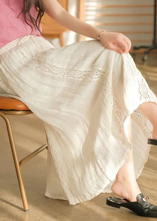 Classy White Cinched Lace Patchwork Skirt Spring