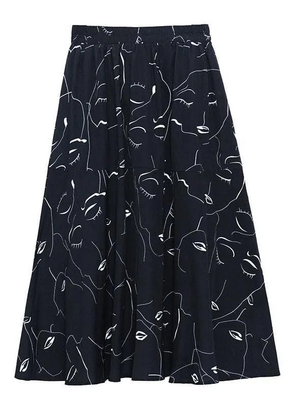 Classy White Print Elastic Waist A Line Skirts Chiffon Summer