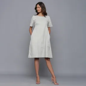 Cloudy Grey Warm Cotton Flannel Knee Length Dress