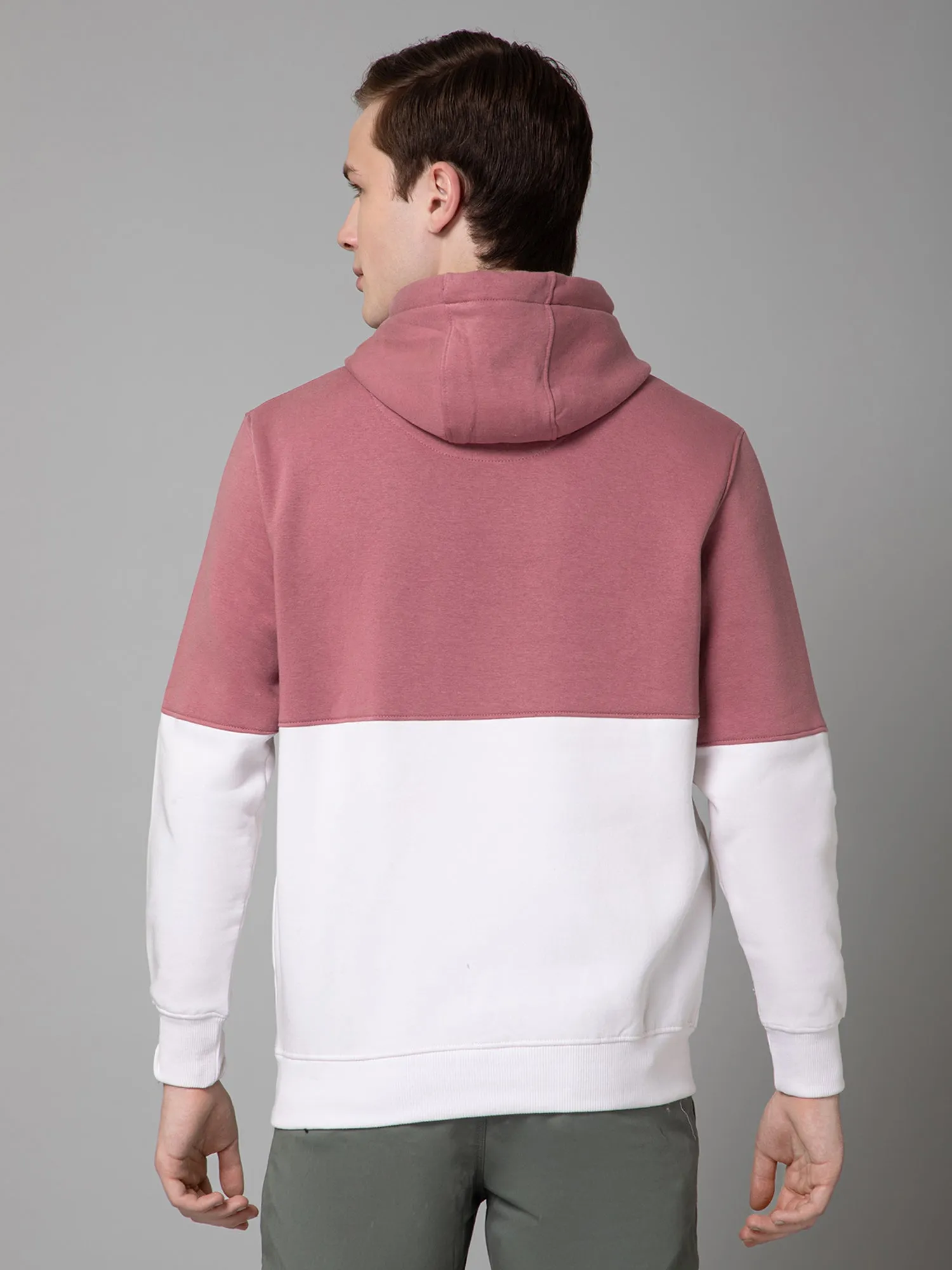 Color-Blocked  White Full Sleeves Hooded Neck Regular Fit Casual Sweatshirt for Men