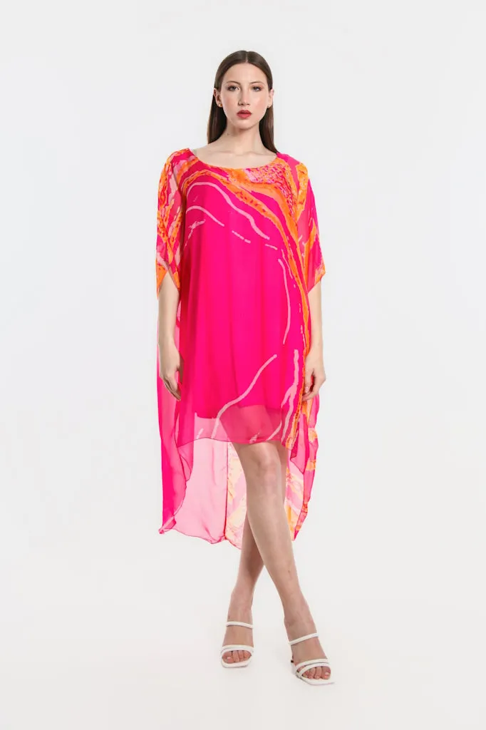 Corinn Lava Hi-Low Silk Dress (DQ208L)