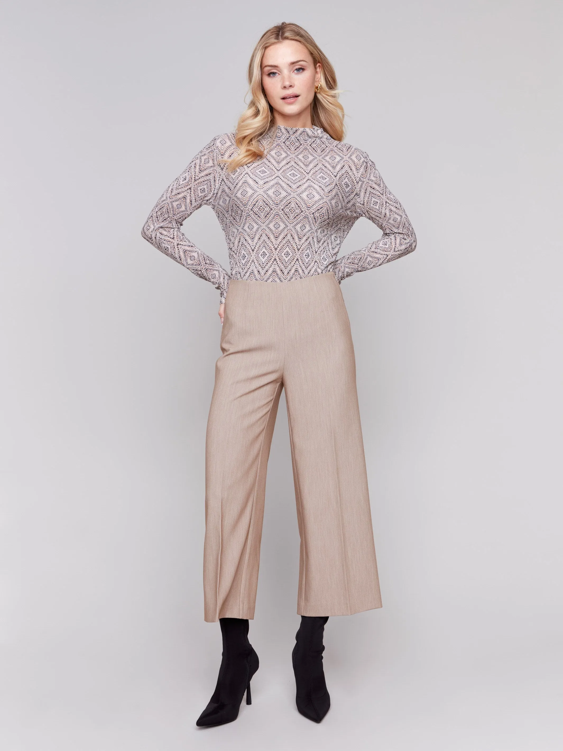 Cropped Wide Leg Pants - Truffle - H-Truffle