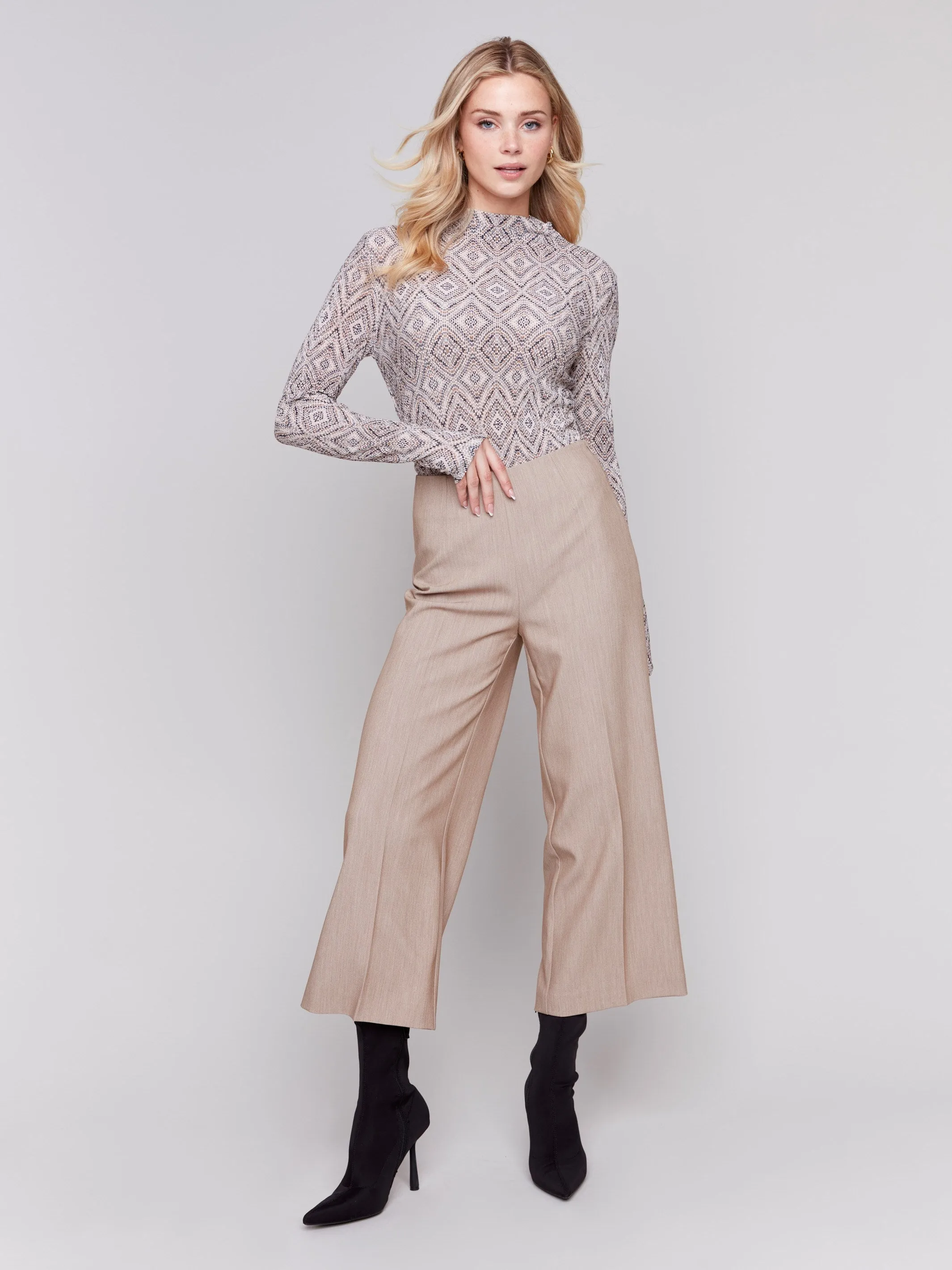 Cropped Wide Leg Pants - Truffle - H-Truffle